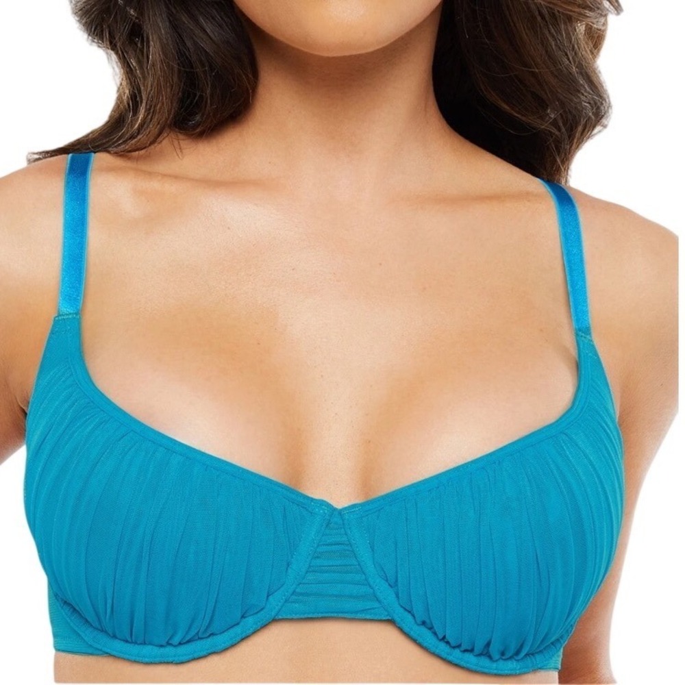 Savage X Fenty Gathered Mesh Balconette Wildflower Blue Underwire Bra 38DDD